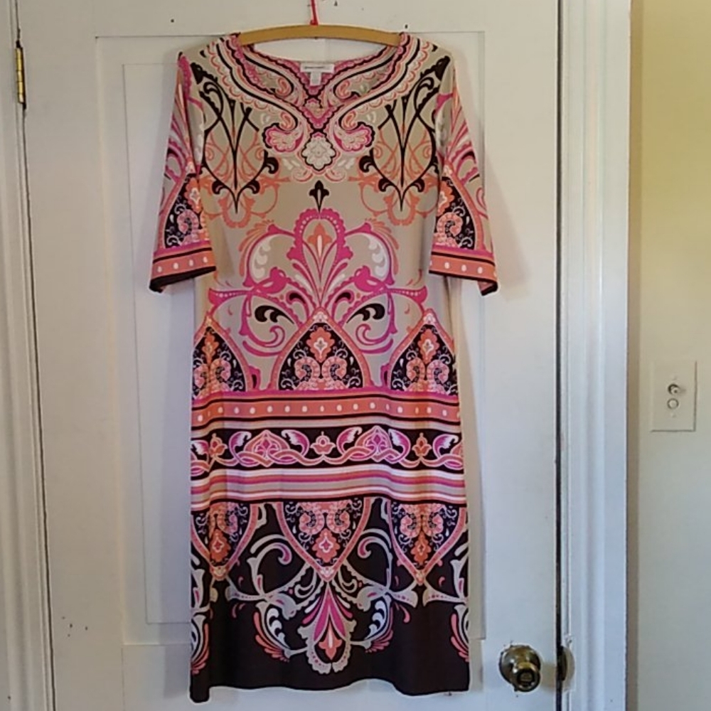 Charter Club Paisley Shift  Dress Size Large Nylon 3/4 Sleeve Career
